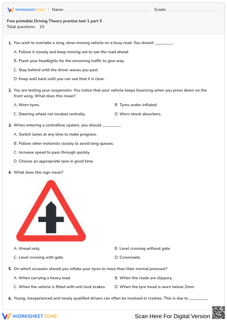Free printable Driving Theory practice test 1 part 3