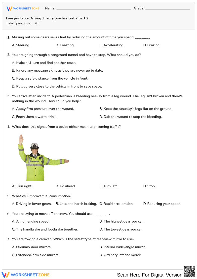 Free printable Driving Theory practice test 2 part 2