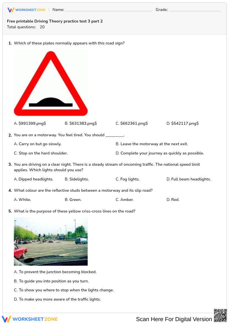 Free printable Driving Theory practice test 3 part 2