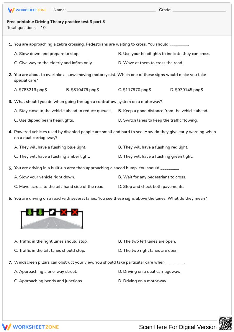 Free printable Driving Theory practice test 3 part 3