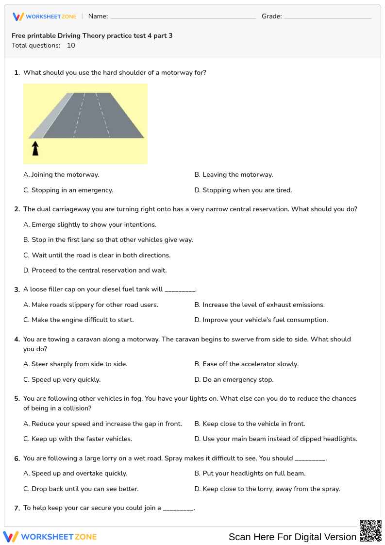 Free printable Driving Theory practice test 4 part 3