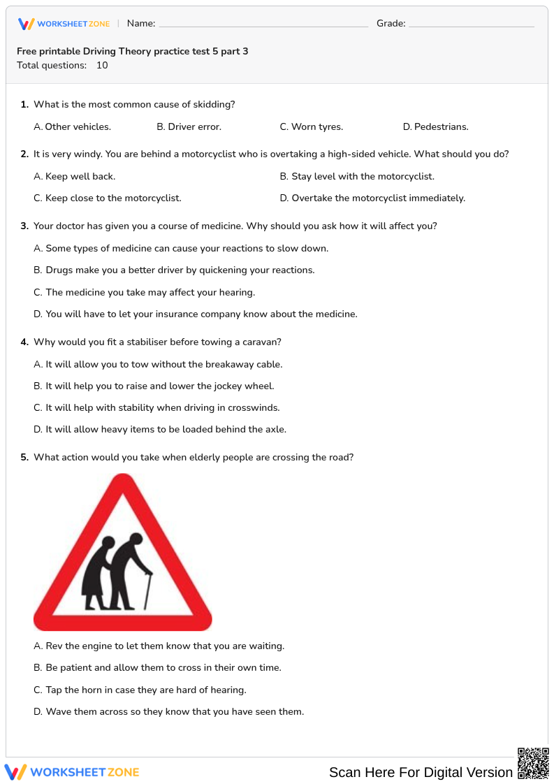 Free printable Driving Theory practice test 5 part 3