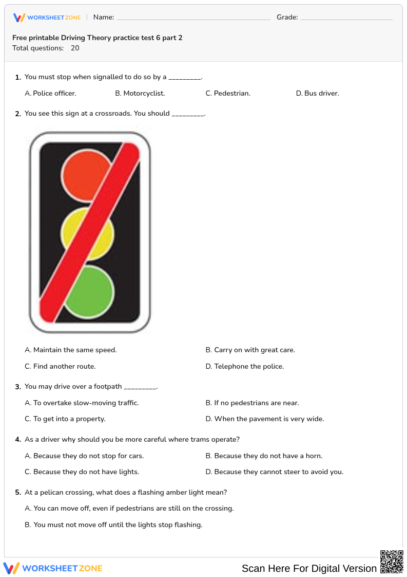 Free printable Driving Theory practice test 6 part 2