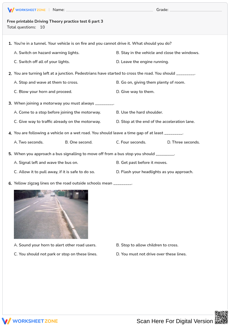 Free printable Driving Theory practice test 6 part 3