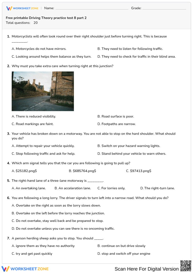 Free printable Driving Theory practice test 8 part 2