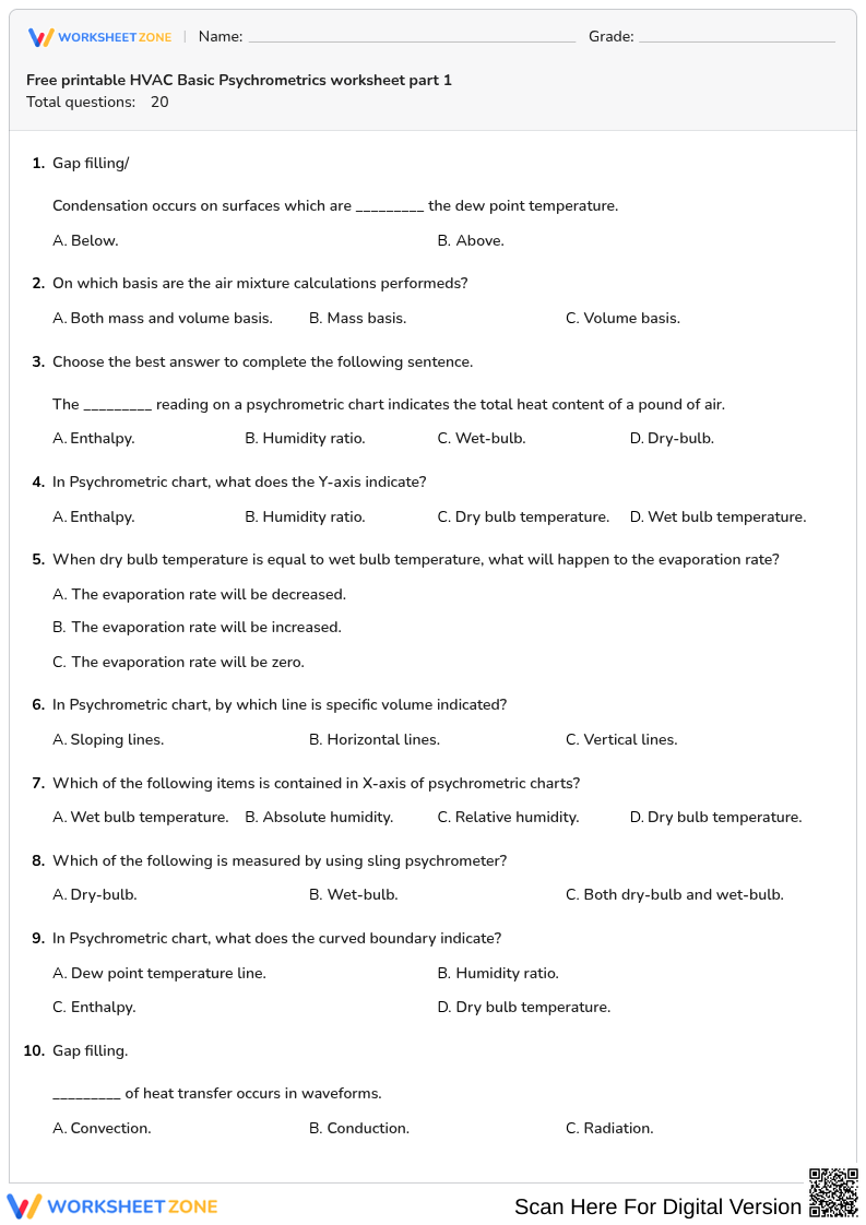 HVAC Psychrometrics Worksheet | Essential Grade 12 Science