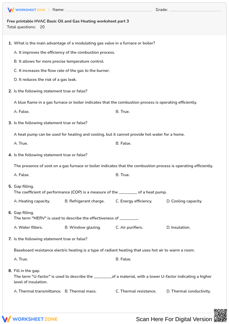 Free printable HVAC Basic Oil and Gas Heating worksheet part 3