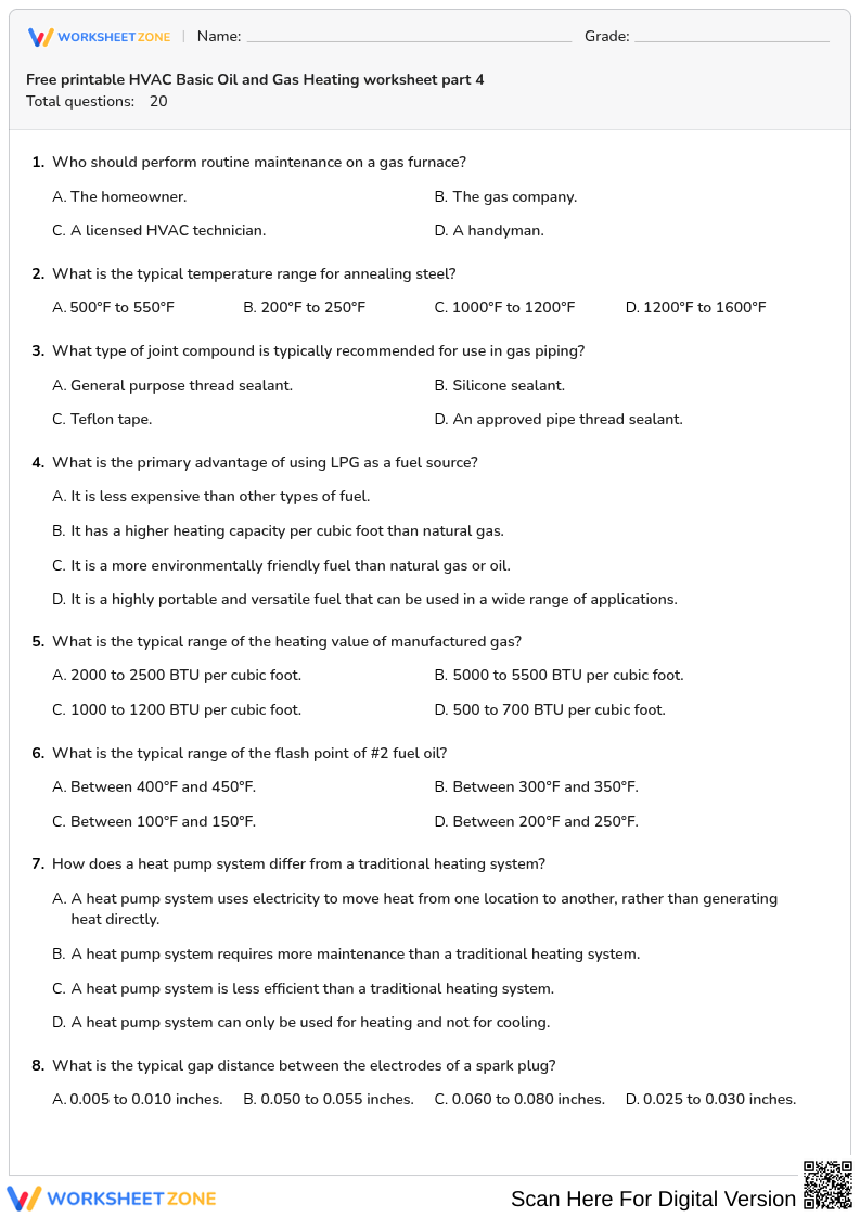 Free printable HVAC Basic Oil and Gas Heating worksheet part 4