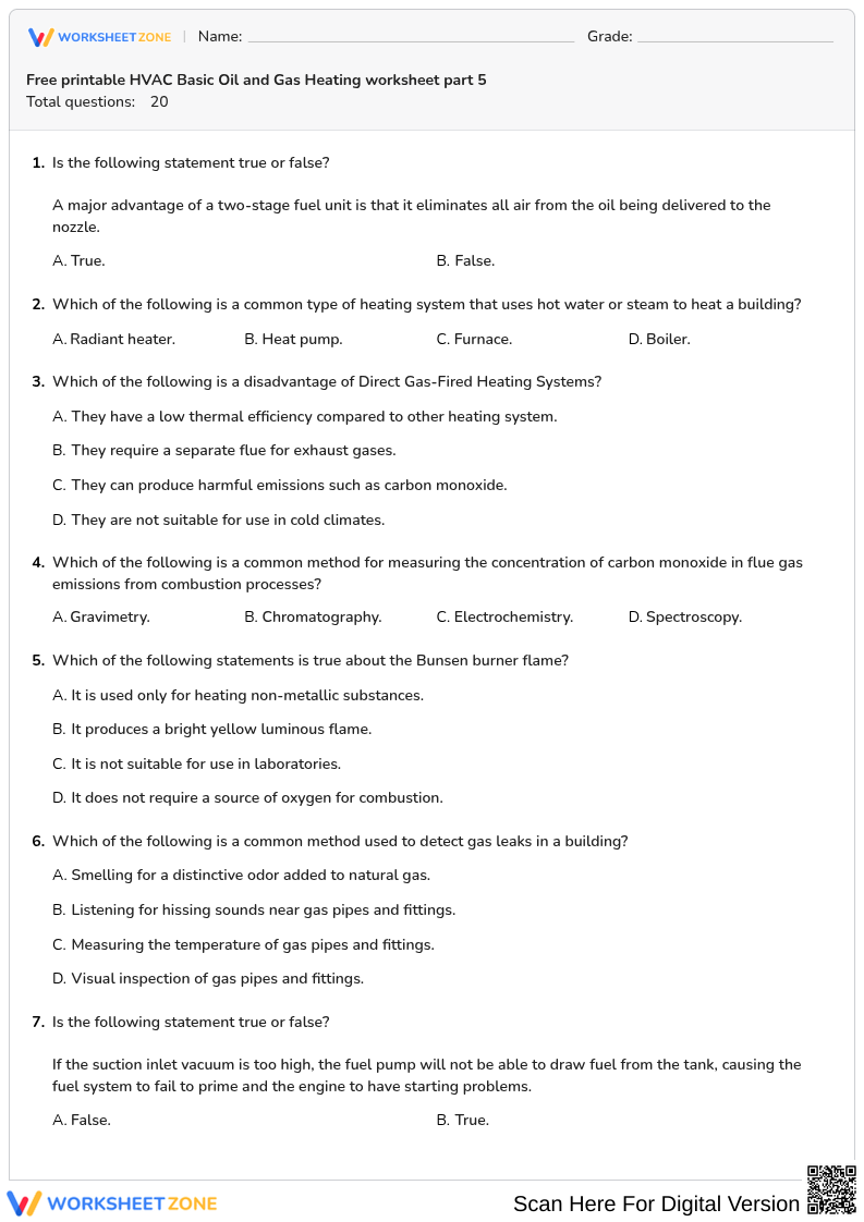 Free printable HVAC Basic Oil and Gas Heating worksheet part 5