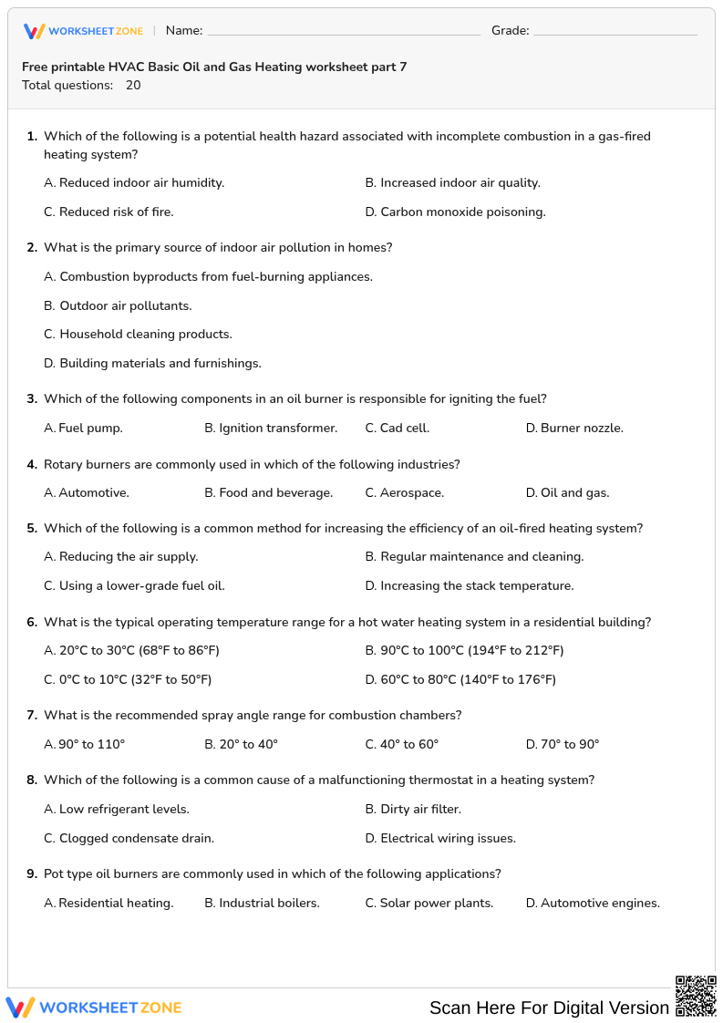 Free printable HVAC Basic Oil and Gas Heating worksheet part 7