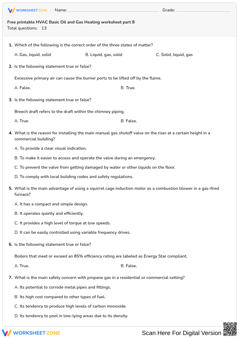 Free printable HVAC Basic Oil and Gas Heating worksheet part 8
