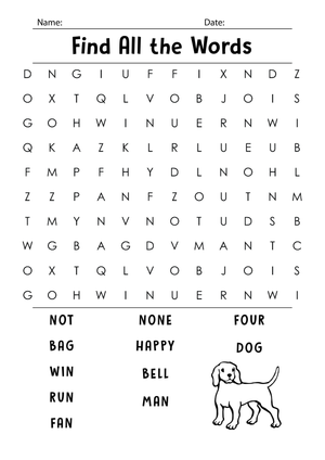 Grade 1 Word Search — Printable Vocabulary Worksheet