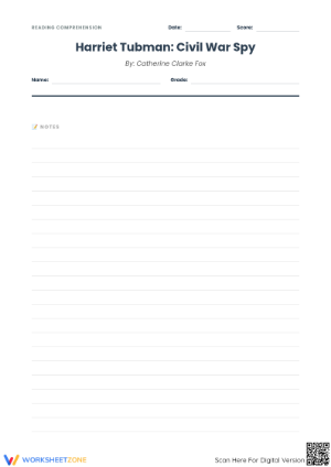 Harriet Tubman Civil War Spy Worksheet | Grade 8 Essential