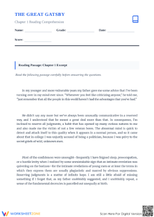 The Great Gatsby Chapter 1 Worksheet | Essential Grade 8 ELA