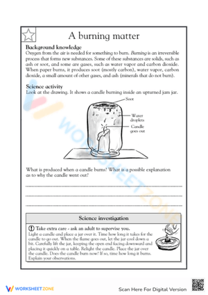 A Burning Matter Science Worksheet