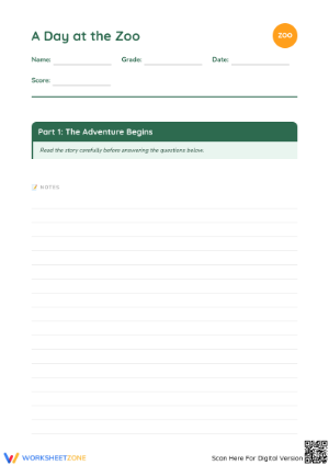 Grade 3-7 Reading: A Day at the Zoo Printable Worksheet