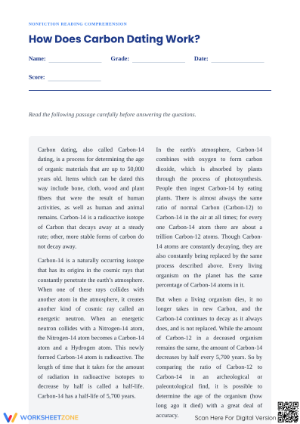 Grade 7 Carbon Dating Reading — Essential Worksheet