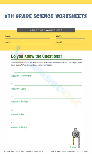 Science Questions and Answers Worksheet