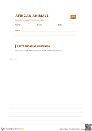 African Animals Reading Worksheet | Essential Grade 6-9