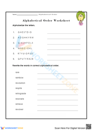 Alphabetical Order Practice Worksheet
