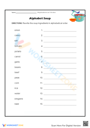 Organize Ingredients Alphabetically