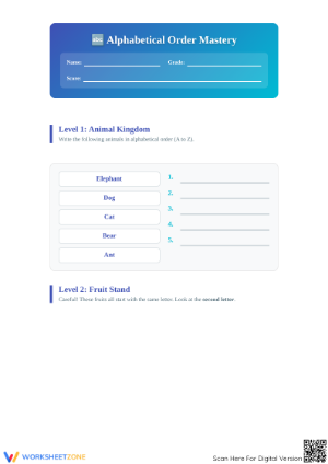 Alphabetical Order Mastery Worksheet | Grade 1-5 Ready
