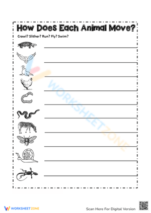 Animal Movements Activity Worksheet