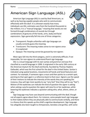 CCSS.RI.7.10 Worksheet: ASL Reading — Grade 7 Aligned
