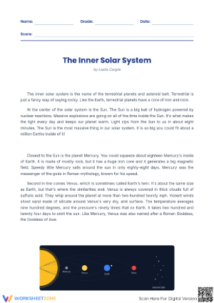 Grade 6 Inner Solar System — Printable No-Prep Worksheet