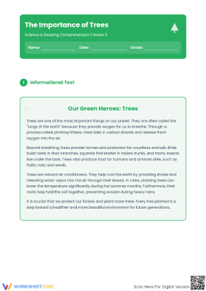 Grade 5 Reading Comprehension — Essential Trees Worksheet