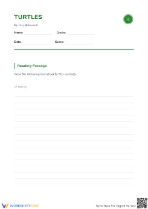 Turtles Reading Comprehension Worksheet | Grade 4 Essential
