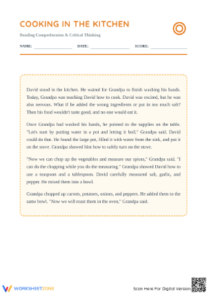 Grade 3 Reading Comprehension: Cooking | Essential Worksheet