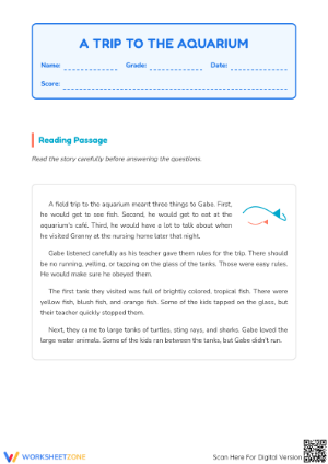 Printable Grade 3 Reading Comprehension: Aquarium Trip