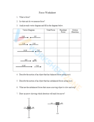 Force Worksheet for Understanding Motion and Forces