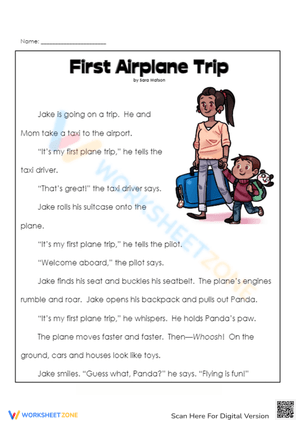 Reading: First Airplane Trip Comprehension Sheet
