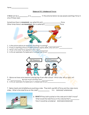 Balanced vs Unbalanced Forces Worksheet