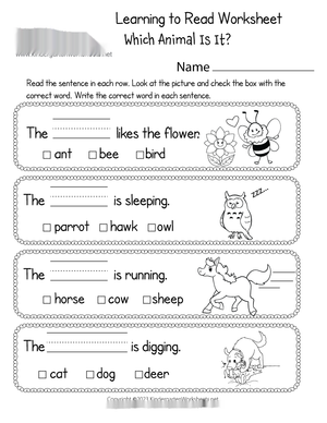 Kindergarten Reading Comprehension | Printable Worksheet
