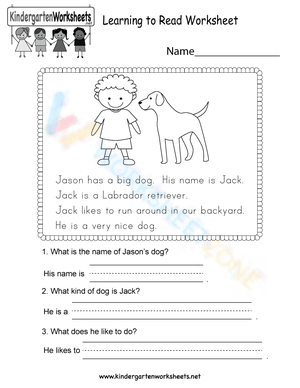kindergarten reading worksheets 1