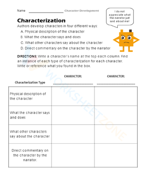 Worksheet to Describe Character Traits: Character 5