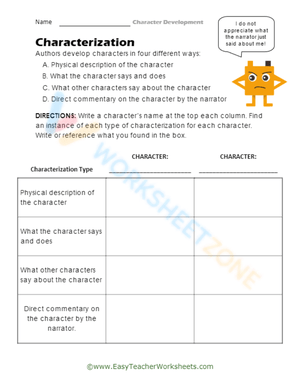 Worksheet to Describe Character Traits: Character 5