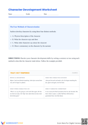 Essential Character Development Worksheet | Grades 5-9
