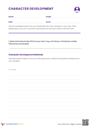 Character Development Planning Worksheet | Grade 6 Ready
