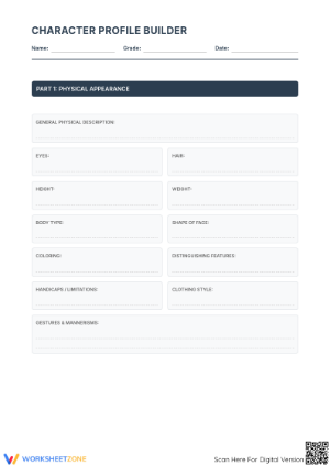 Character Profile Builder | Essential Grade 5-9 ELA Guide