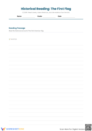 CCSS RI.5.1 Worksheet: The First Flag — Essential