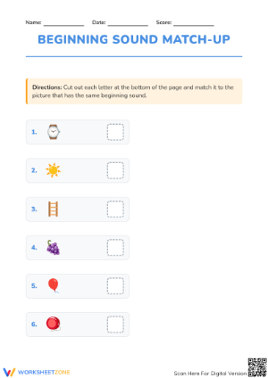 Beginning Sounds Match-Up | Printable Grade 1 Phonics