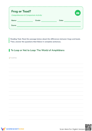 Frog or Toad? Essential Compare and Contrast Worksheet