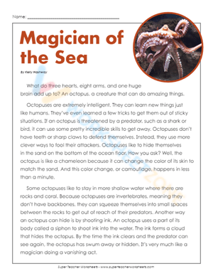 Grade 4 Octopus Reading Passage — Printable ELA