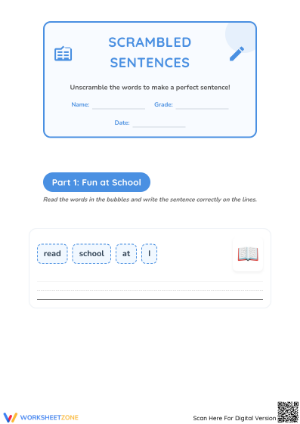 Kindergarten Scrambled Sentences | Essential ELA Worksheet