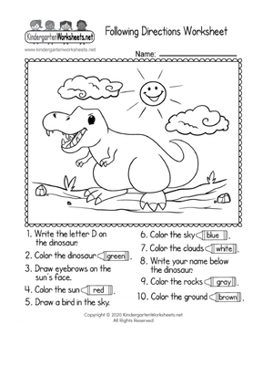 Printable Following Directions Worksheet | Grade K-1