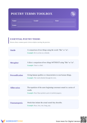 Essential Poetry Terms Worksheet | Grade 3-5 Ready